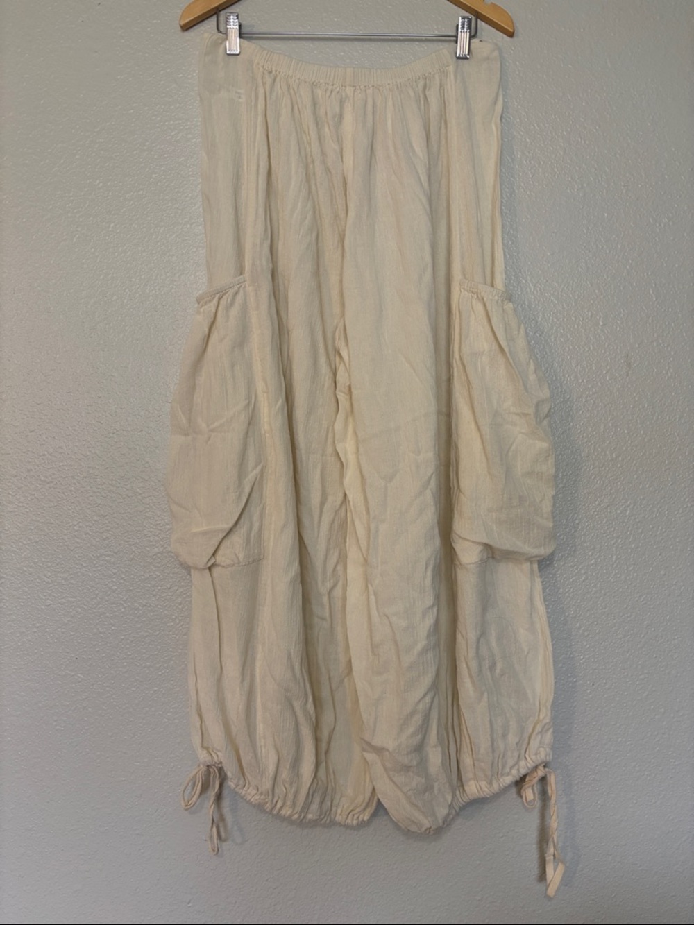 Free People Wide Leg Cotton Gauzy Cargo Harem Style Pants - Picture 11 of 15